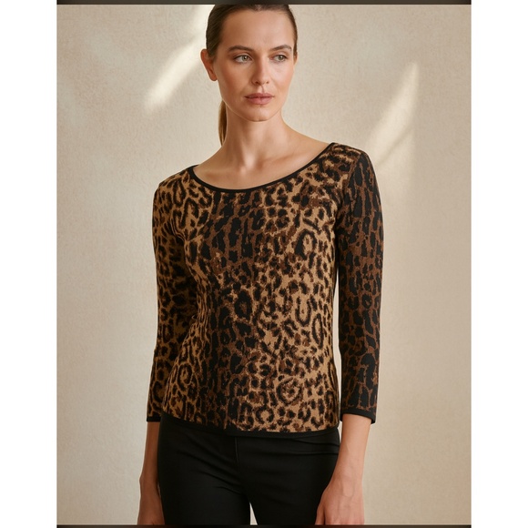 CELINE SWEATER TOP WOOL SILK ANIMAL PRINT DESIGNER QUIET LUXURY MOB WIFE L - Picture 1 of 10